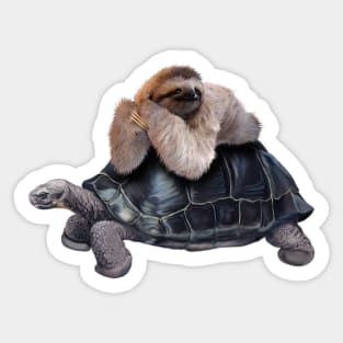 Sloth Lying on Turtle, Funny Lazy Animals Sticker